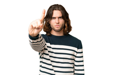 Naklejka premium Young handsome man over isolated background counting one with serious expression