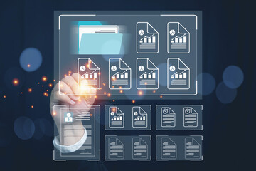 Technology backup data, paperless concept. In the future, Document management system technology. In corporate business to control the use electronic documents, paperless. to reduce the use of paper.