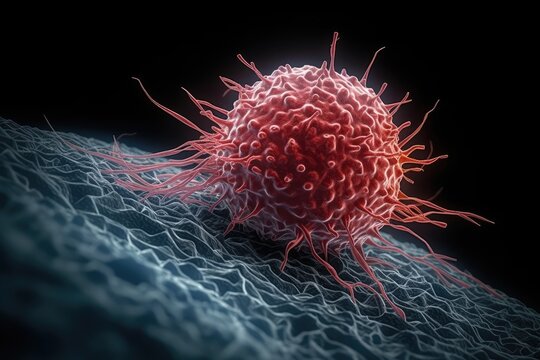 Cancer cell. Oncology, research, structure. mutation, somatic cell of the body. genetic predisposition. Neoplasms, cancerous disease, malignant tumour. Danger, fear, the unknown