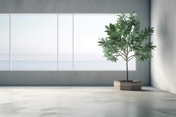 interior design empty window art indoor wall house plant floor home. Generative AI.
