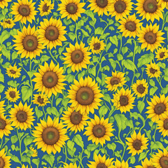 Fototapeta na wymiar Watercolor botanic garden elegant sunflower seamless pattern background created with generative AI technology