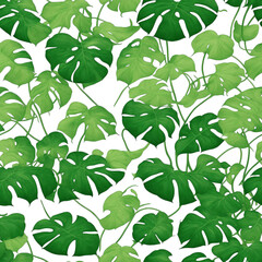 Watercolor botanic garden elegant Monstera deliciosa liebm leaf seamless pattern background created with generative AI technology