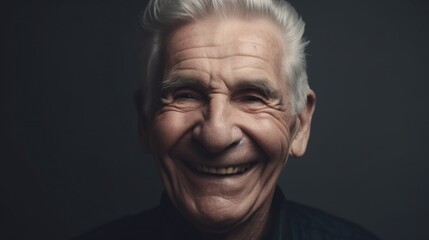 Portrait of a happy senior man smiling at the camera on a dark background.Generative Ai