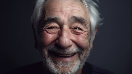 Portrait of a happy senior man smiling at the camera on a dark background.Generative Ai