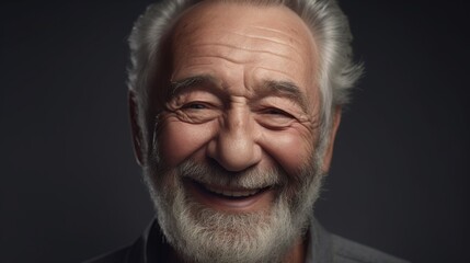 Obraz premium Portrait of a happy senior man smiling at the camera on a dark background.Generative Ai