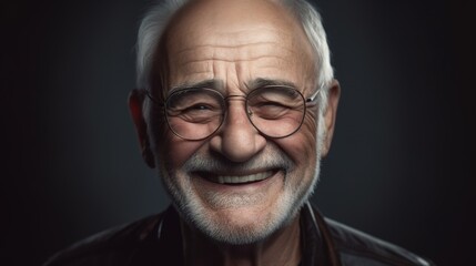 Obraz premium Portrait of a happy senior man smiling at the camera on a dark background.Generative Ai