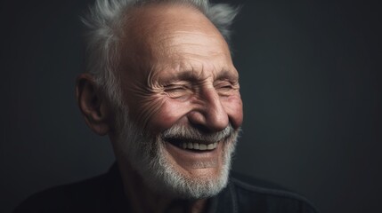 Obraz premium Portrait of a happy senior man smiling at the camera on a dark background.Generative Ai