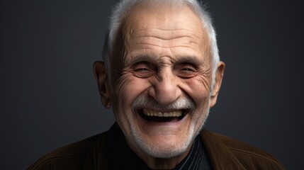 Obraz premium Portrait of a happy senior man smiling at the camera on a dark background.Generative Ai