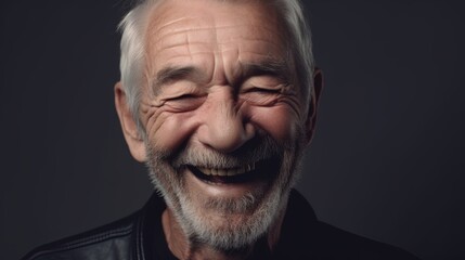Obraz premium Portrait of a happy senior man smiling at the camera on a dark background.Generative Ai
