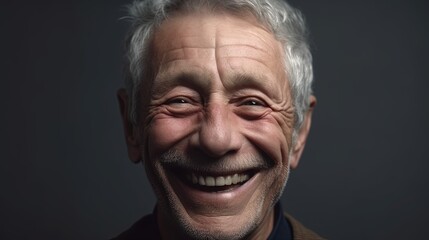 Obraz premium Portrait of a happy senior man smiling at the camera on a dark background.Generative Ai