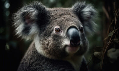 Obraz premium close up photo of koala on blurry foret background. Generative AI