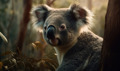 sunset photo of koala in its natural habitat. Generative AI