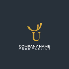 Elegant Letter U Deer Logo Design Vector.