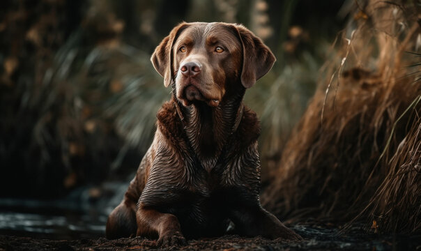 photo of Labrador Retriever outdoors. Generative AI