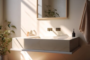 Fototapeta na wymiar luxury sunlight house design sink style counter faucet interior bathroom modern. Generative AI.