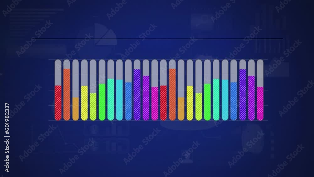 Poster animation of interface with statistical data processing against blue background