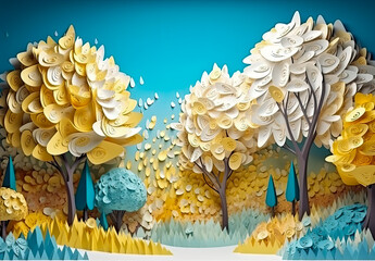 3d wallpaper abstract of colorful floral tree decor, colorful leaf and background. Decorative wall art. Generative AI