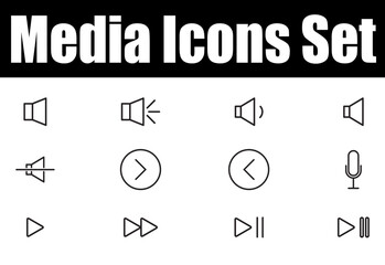 Set of line icons related to Media controler and players. Outline icon collection. Linear business and leader symbols. Editable stroke. Vector illustration.