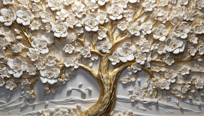 A flowering tree with intricate patterns as wall decor created with Generative AI technology