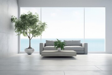 indoor house plant design home floor empty wall hall interior window. Generative AI.
