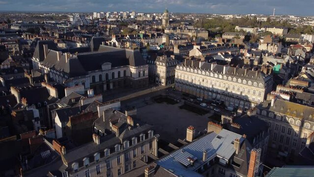 Rennes Cityscape with Parliament of Brittany and Opera Aerial Pullback