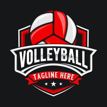 Volleyball emblem Logo design. volleyball as an icon above the brand name, very suitable for volleyball clubs or sports supporters.