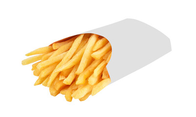 French fries in a white paper box isolated on transparent background. PNG