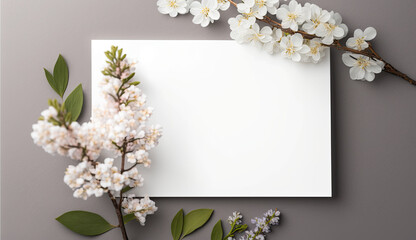 Spring Serenity: Overhead Blank Paper with Blossom