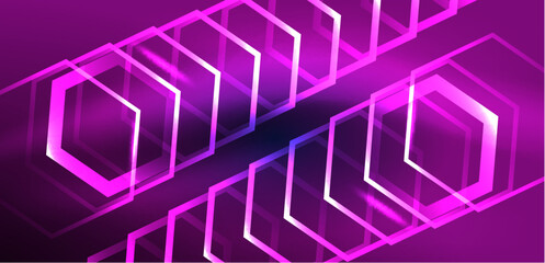 Hexagon abstract background. Techno glowing neon hexagon shapes vector illustration for wallpaper, banner, background, landing page, wall art, invitation, prints, posters
