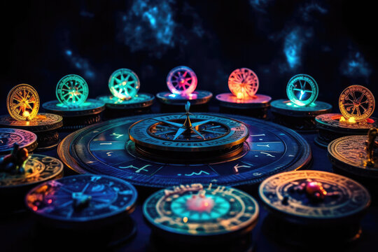 Wheel of Destiny, Horoscope and Astrology background created with Generative AI technology.