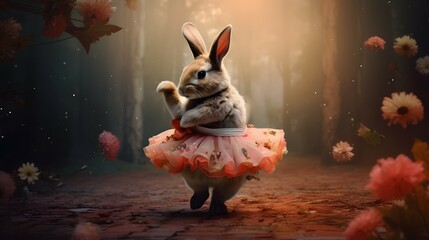 Cute bunny ballerina in tutu. Generative AI