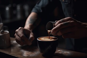 Fototapeta na wymiar Barista hand making a cup of coffee. Ai generative.