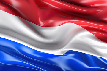 Fototapeta premium red, white and blue background, waving the national flag of Netherlands, waved a highly detailed close-up. Created with Generative AI Technology