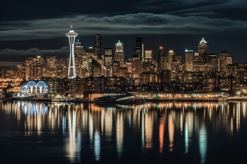 Clip art of Seattle's skyline panorama. Generative AI