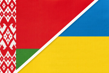 Belarus and Ukraine, symbol of country. Belarusian vs Ukrainian national flags.