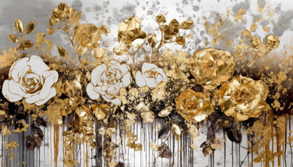A golden yellow and white floral oil painting art and abstract textured wall decor. Generative AI