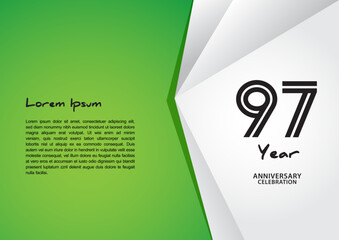 97 year anniversary celebration logotype on green background for poster, banner, leaflet, flyer, brochure, web, invitations or greeting card, 97 number design, 97th Birthday invitation