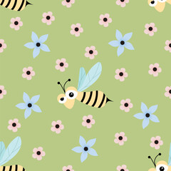 Seamless pattern with bee. Cute childish background for textile, wallpaper, wrapping paper.