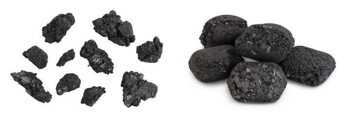 particles of charcoal isolated on white background with full depth of field