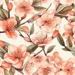 Seamless pattern, delicate peach flowers