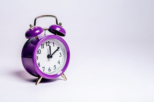 purple alarm clock on a white background. Created with Generative AI Technology