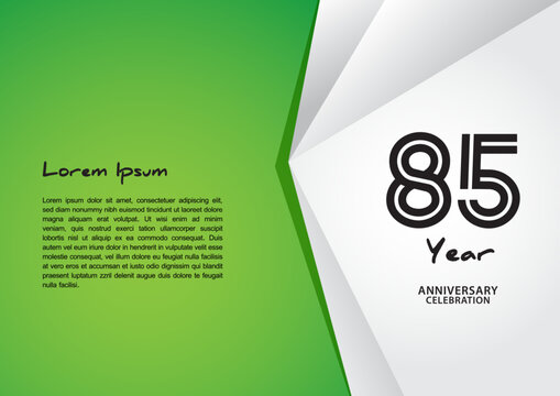 85 year anniversary celebration logotype on green background for poster, banner, leaflet, flyer, brochure, web, invitations or greeting card, 85 number design, 85th Birthday invitation