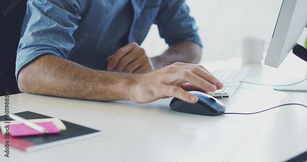 Fototapete Computer, research or programmer man hands for cybersecurity, app coding or data analysis in office. Hacker, developer or employee on tech for software code, programming or startup analytics review.