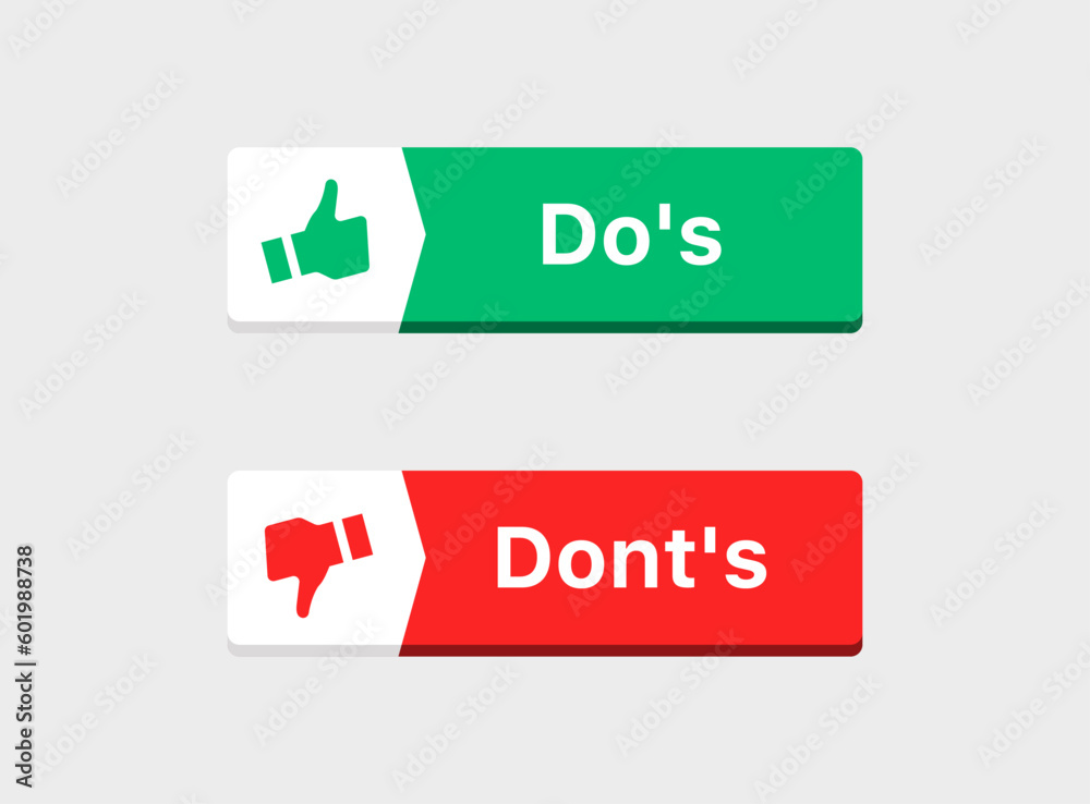 Poster do and don't thumbs icon. dos and donts button label banner , thumb up and thumb down icon buttons -