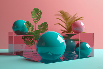 Colorful decorative balls arranged on a table. Generative AI