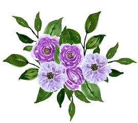 Watercolor Purple Flowers Bouquet