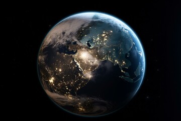 A view of Earth from space during nighttime. Generative AI