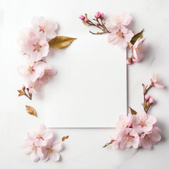 Naklejka na ściany i meble Cherry blossom frame on white background