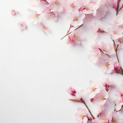 Pink cherry blossom on white background
