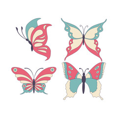 Fototapeta na wymiar Retro Butterfly Collection For Templates Design Elements